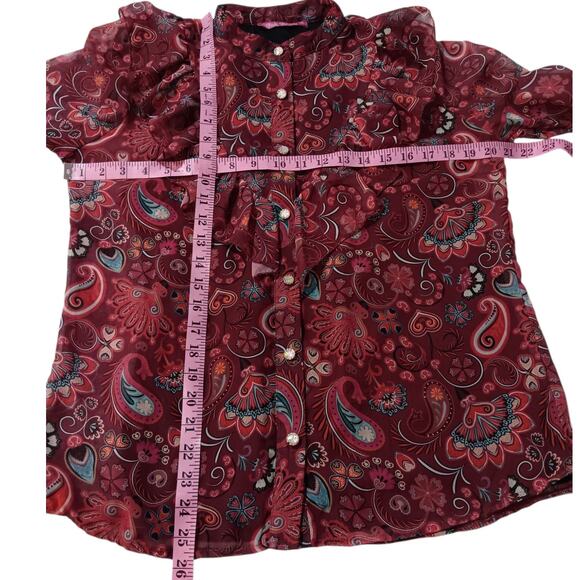 Ruffled Victorian Style Blouse Top LG Ruffles Feminine Retro‎ Burgundy Peacock - Picture 5 of 10